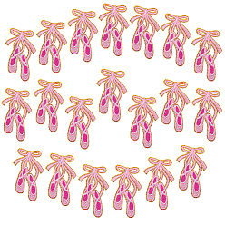 Pearl Pink Bowknot & Dancing Shoes Computerized Embroidery Cloth Iron on Sew on Patches, Appliques, Pearl Pink, 66x40.5x1.5mm