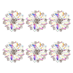 Хрусталь AB 6 шт. латунные пуговицы со стразами, 1-луночное, цветок, хрусталь AB, 26.5x10.5 мм, отверстие : 1.8 мм