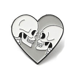 Light Grey Heart with Skull Lover Enamel Pin, Electrophoresis Black Alloy Brooch for Backpack Clothes, Light Grey, 28.5x30x1.6mm