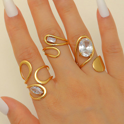 Настоящее золото 18K 304 наборы колец-манжет из нержавеющей стали с кубическим цирконием для женщин, разнообразные, реальный 18 k позолоченный, 16 мм