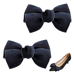 Black Polyester Bowknot Shoe Decorations, Detachable Shoe Buckle Clips, with Iron Findings, Black, 59x101x18mm