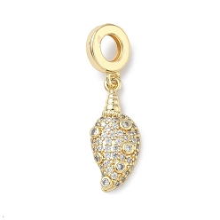 Shell Shape Латунные подвески с микропаве из прозрачных кубических цирконий в виде морских животных в европейском стиле, Подвески с большими отверстиями, реальный 18 k позолоченный, без кадмия и без свинца, долговечный, стойки покрытие, формы раковины, 31 мм, отверстие : 5 мм, Кулон : 22.5x9.5x3.5 мм