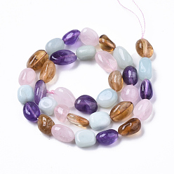 Mixed Stone Natural Gemstone Beads Strands, with Natural Amazonite & Rose Quartz & Amethyst & Citrine, Tumbled Stone, Nuggets, 8~10x8~10x8~10mm, Hole: 1mm, about 32~35pcs/strand, 15.16 inch(38.5cm)