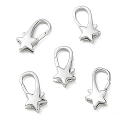 Platinum SHEGRACE Brass Lobster Claw Clasps, Star, Cadmium Free & Lead Free & Nickel Free, Platinum, 17.5x9x3.5mm, Hole: 9x5mm