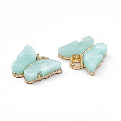 Aquamarine Acrylic Charms, with Light Gold Tone Alloy Finding, Butterfly Charm, Aquamarine, 13x14x3mm, Hole: 2mm
