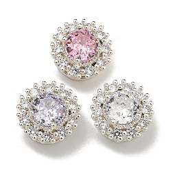 Платина Латунные микро проложить кубического циркония бусы, со стеклом, разноцветные, круглые, платина, 11.5x7 мм, отверстие : 1.2 мм