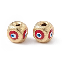Schamottestein Messing Perlen, mit Emaille, echt 18 k vergoldet, Cadmiumfrei und Nickel frei und Bleifrei, Würfel mit bösem Blick, Schamottestein, 10.5x11.5x11 mm, Bohrung: 2.5 mm