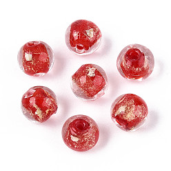 Малиновый Ручной работы золотые и серебряные шарики фольги стекла, круглые, малиновый, 10~11 мм, отверстие : 1~1.4 мм