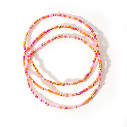 Темно-Розовый 3шт. набор из бисера-колонны в богемном стиле для женщин, с настоящими круглыми бусинами из латуни, покрытыми 14k золотом, темно-розовыми, внутренний диаметр: 6-1/2 дюйм (16.5 см)