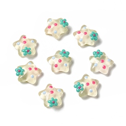 Beige Translucent Resin Cabochons, Star with Flower & Polka Dot, Beige, 15x16x7.5mm