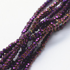 Purple Plated Electroplate Glass Beads Strands, Full Plated, Faceted, Rondelle, Purple Plated, 2.5x1.5mm, Hole: 0.5mm, about 197~201pcs/strand, 12.9 inch(33cm)