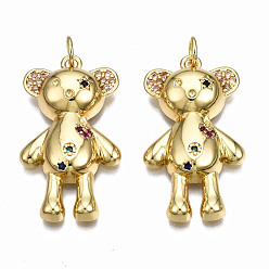 Черный Латунные микро проложить кубического циркония подвески, с прыжковых колец, без никеля , реальный 16 k позолоченный, медведь, чёрные, 28x15.5x5 мм, Перейти кольцо: 5x0.8 мм, 3 мм внутренним диаметром