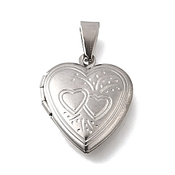 Нержавеющая Сталь Цвет 316 подвески из нержавеющей стали Locket, с 201 защелкивающимися дужками из нержавеющей стали, подвесками-рамками для фотографий из нержавеющей стали, сердце, цвет нержавеющей стали, 22.5x19.5x5.5 мм, отверстие : 6.5x3 мм, внутренний диаметр: 10.5x13 мм
