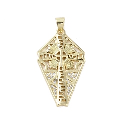 Прозрачный Настоящие 18 k позолоченные латунные подвески с микропаве и кубическим цирконием, без кадмия, без никеля и без свинца, крестик, прозрачные, 32x18x2.5 мм, отверстие : 3.5x4 мм