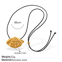 Shell Shape 304 Stainless Steel Pendant Adjustable Black PU Leather Slider Necklaces, Golden, Shell Shape, 33.86 inch(86cm), Pendant: 33.6mm