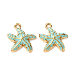 Темно-Голубой 304 нержавеющей стальной эмали подвески, прелести морская звезда, ионное покрытие (ip), реальный 18 k позолоченный, глубокое синее небо, 17.5x17x3.5 мм, отверстие : 1.6 мм