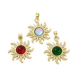 (52) Непрозрачная лаванда Латунные микро проложить кубического циркония подвески, cmолой, солнце, долговечный, без кадмия и без свинца, стойки покрытие, реальный 18 k позолоченный, разноцветные, 25x22x5.5 мм, отверстие : 5 мм