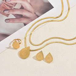 Золотой Комплекты из ожерелья, серег и колец из нержавеющей стали в форме капли для женщин, золотые, ожерелья: 15.75 дюйм (40 см)