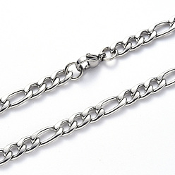 Stainless Steel Color 304 Stainless Steel Figaro Chain Necklaces, with Lobster Claw Clasp, Stainless Steel Color, Link: 6.5x3x0.8mm and 4.5x3x0.8mm, 19.68 inch(50cm)
