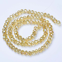 Light Khaki Electroplate Glass Beads Strands, AB Color Plated, Faceted, Rondelle, Light Khaki, 2.5x2mm, Hole: 0.4mm, about 199pcs/strand, 13.4 inch(34cm)