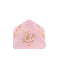 Розовый Кварц 2024 новый натуральный розовый кварц резьба четыре мифических зверя пирамидальные украшения современные простые поделки хрустальные украшения, 25x30 мм