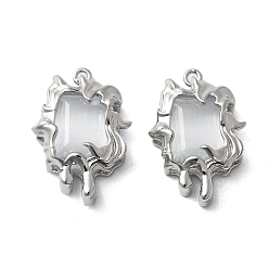 Белый Латунь стекло кулоны, прямоугольные, граненые, платина, белые, 22x15x5.5 мм, отверстие : 1.3 мм