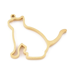Настоящее золото 24K Ионное покрытие (ip) 304 подвески из нержавеющей стали с открытой задней панелью, двусторонняя полировка, для diy уф смолы, эпоксидная смола, Прессованные цветочные украшения, форма кошки, реальный 24 k позолоченный, 32x40x3 мм, отверстие : 2 мм