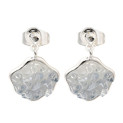 Посеребрённый Фурнитура для сережек-гвоздиков из латуни с эмалью и кварцем, с 925 иглой из стерлингового серебра, за половину пробурено бисера, без кадмия, без никеля и без свинца, цветок, 925 серебро покрытием, 18.5x12.5 мм, штифты : 11.5x0.8 мм