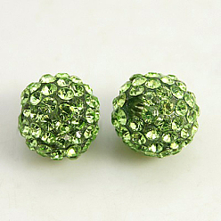 Перидот Бусины со стразами из смолы, класс А, круглые, перидот, 10 мм, отверстие : 2 мм