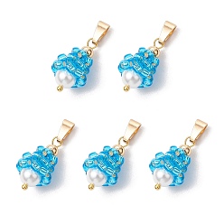 Темно-Голубой Подвески-слезинки из стеклянных бусин, с защелкивающимися дужками из нержавеющей стали, настоящими латунными бусинами-разделителями, покрытыми золотом 304K, и круглой бусиной из ракушки, глубокое синее небо, 18 мм, отверстие : 19.5x11x10.5 мм