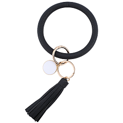 Черный 1 Брелок на запястье из искусственной кожи с кисточками, со сплавочной фурнитурой, золотые, чёрные, внутренний диаметр: 3-1/8 дюйм (7.95 см)