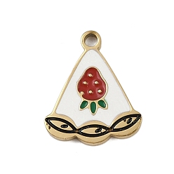 Клубника 304 из нержавеющей стали шармы эмали, золотые, торт, клубника, 14x12x1.5 мм, отверстие : 1.5 мм