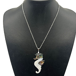 Sea Horse Сплав паве натуральный красочный кулон из ракушки абалон винтажные эффектные ожерелья, платина, морской конек