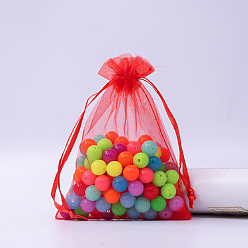 Красный Прямоугольные сумки из органзы на шнурке, красные, 12x9 см