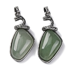 Зеленый Авантюрин Естественный зеленый авантюрин подвески, змея с ромбовидными подвесками с полочным покрытием, фурнитура из латуни цвета старинного серебра, без свинца и без кадмия, 38.5x17.5x12.5 мм, отверстие : 8x5 мм