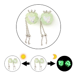 Vert Pâle Perles de strass en argile polymère lumineuses faites à la main, Queue de poisson en résine, rose acrylique et chaîne en alliage, brillent dans le noir, couronne, vert pale, 58~66mm