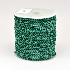 Teal Electroplate Iron Curb Chains, Unwelded, with Spool, Lead Free & Nickel Free, Teal, 5x3x1mm, about 164.04 Feet(50m)/roll