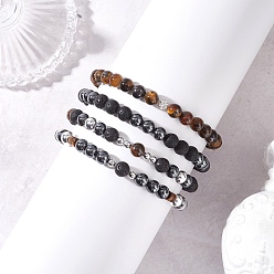 Смешанные камни 4шт. браслеты из натуральных и синтетических круглых бусин для женщин, внутренний диаметр: 2 дюйм (5.1~5.2 см)