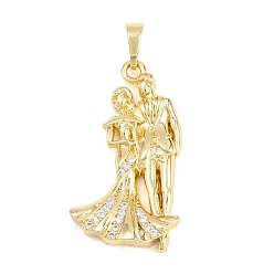 Настоящее золото 18K Подвески из латуни с микро-паве ко Дню святого Валентина, прозрачные циркониевые подвески, пара прелестей, без кадмия и без свинца, реальный 18 k позолоченный, 30.5x18x4 мм, отверстие : 6x4 мм