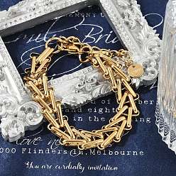 Золотой 304 браслеты из нержавеющей стали с цепочками из пшеницы для женщин, ионное покрытие (ip), золотые, 7-1/4 дюйм (18.5 см)