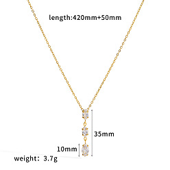 Horse Eye 304 Stainless Steel Pave Clear Cubic Zirconia Geometric Pendant Necklaces for Women, Golden, Horse Eye, 16.54 inch(42cm), pendant: 35x10mm