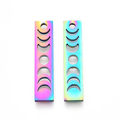 Rainbow Color Ионное покрытие (ip) 201 подвески из нержавеющей стали, прямоугольник с фазой луны, Радуга цветов, 26x6x1.5 мм, отверстие : 2 мм