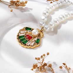 Золотой Вакуумное покрытие pvd 304 ожерелья из нержавеющей стали с разноцветными кубическими цирконами в форме ракушки, белые пластиковые бусины из жемчуга для женщин, золотые, 18.50 дюйм (47 см)