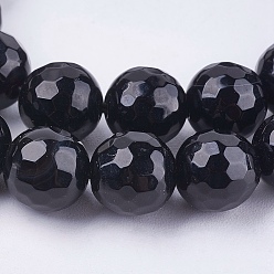 Noir Brin de perles rondes en onyx noir naturel, teint, facette, noir, 8mm, Trou: 1mm, Environ 47 pcs/chapelet, 15.35 pouce