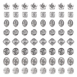 Античное Серебро 80 шт 8 стили бусины из сплава в тибетском стиле, разнообразные, без кадмия и без свинца, античное серебро, 10~16x10~14.5x3.5~6 мм, отверстие : 1.4~1.8 мм, 10 шт / стиль