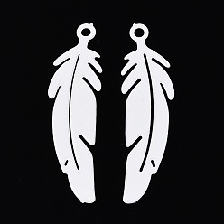 Белый 430 подвеска из нержавеющей стали, окрашенная распылением, подвески в форме пера, белые, 22x6x0.3 мм, отверстие : 1.1 мм