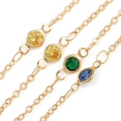 Золотой Латунные плоские круглозвенные цепи, со стеклом, долговечный, стойки покрытие, без свинца и без кадмия, несварные, ручной работы из бисера цепи, золотые, 2x1.5x0.4 мм