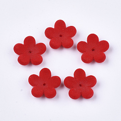 Rouge Chapeaux de perle acrylique floconneux, 5 pétales, fleur, rouge, 17x18x5mm, Trou: 1mm