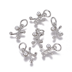 Letter X Латунь прелести, с фианитами и оболочки жемчужиной шарик, буквы, платина, прозрачные, letter.x, 9.5~11x3.5~10.8x3~3.5 мм, отверстие : 3.5 мм