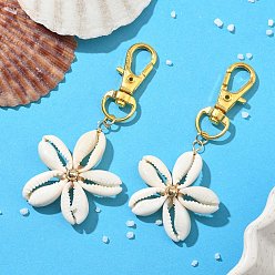 Золотой Подвеска из натуральной смешанной ракушки каури в виде звезды и медной проволоки, с сплава шарнирного когтя омара застежками, золотые, 68~70 мм